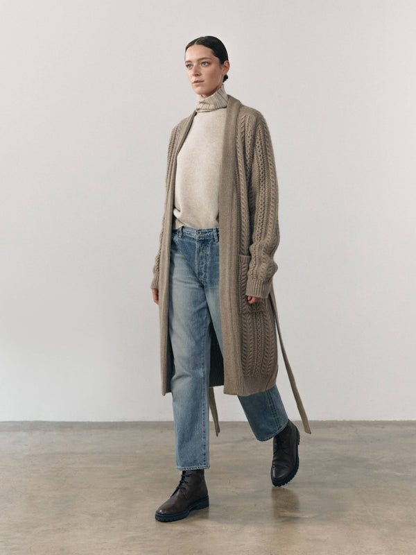 begg & co Womens Iona Coat Cashmere Knitted Cardigan Brown Undyed