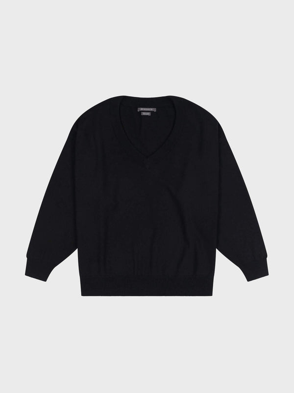 Begg & Co Womens Jade Black Cashmere V Neck Sweater - Begg X Co