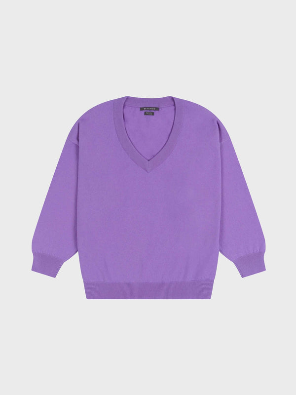 Begg & Co Womens Jade Pansy Purple Cashmere V Neck Sweater - Begg X Co