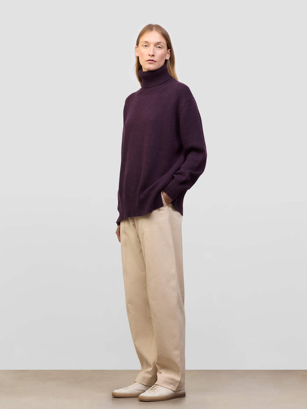 Begg & Co Womens Kiso Deep Purple Cashmere Roll Neck Sweater - Begg X Co