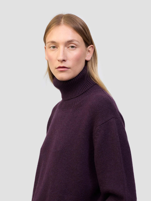 Begg & Co Womens Kiso Deep Purple Cashmere Roll Neck Sweater - Begg X Co