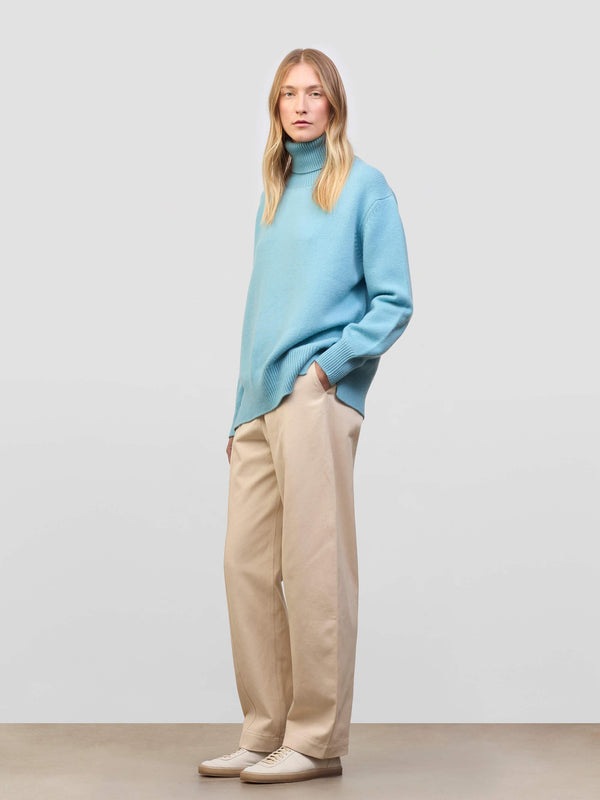 Begg & Co Womens Kiso Heron Blue Cashmere Roll Neck Sweater - Begg X Co