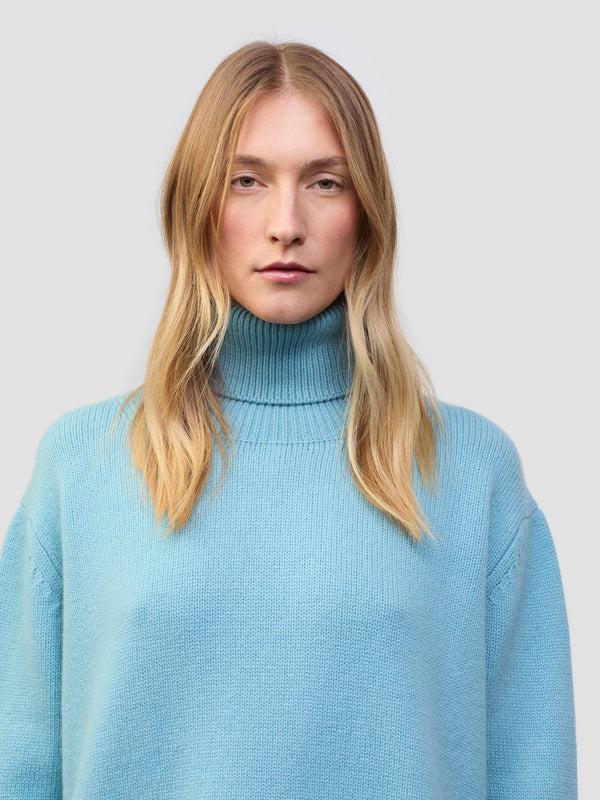 Begg & Co Womens Kiso Heron Blue Cashmere Roll Neck Sweater - Begg X Co