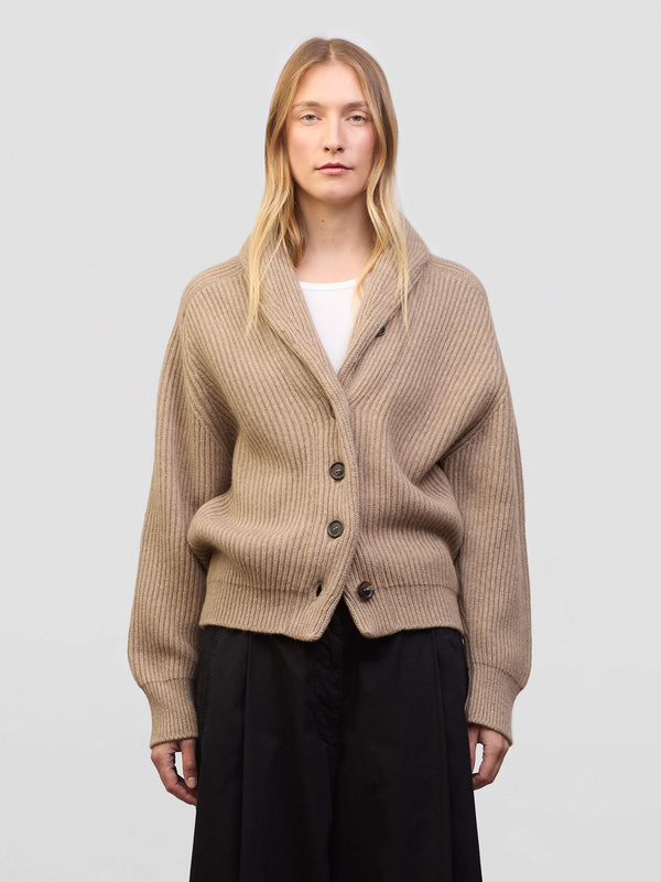 begg & co Womens Mini Yacht Brown Undyed Cashmere Cardigan - Begg x Co