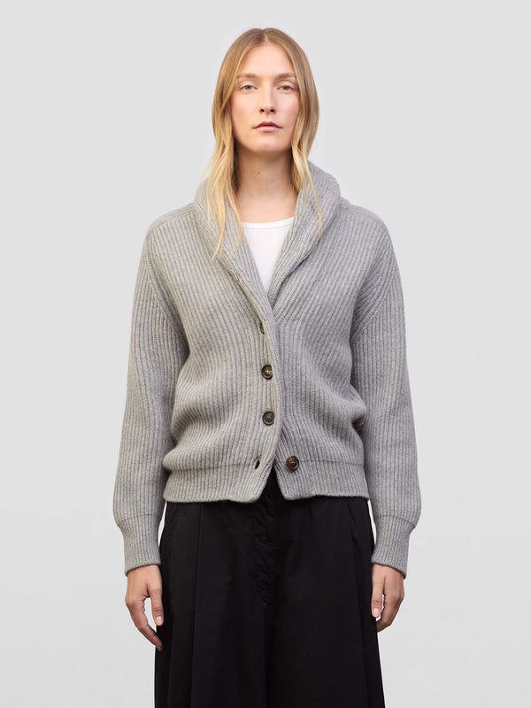 begg & co Womens Mini Yacht Cashmere Knitted Cardigan Light Grey