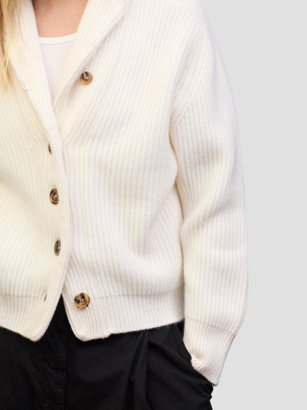 Begg & Co Womens Mini Yacht Ice White Cashmere Knitted Cardigan - Begg X Co