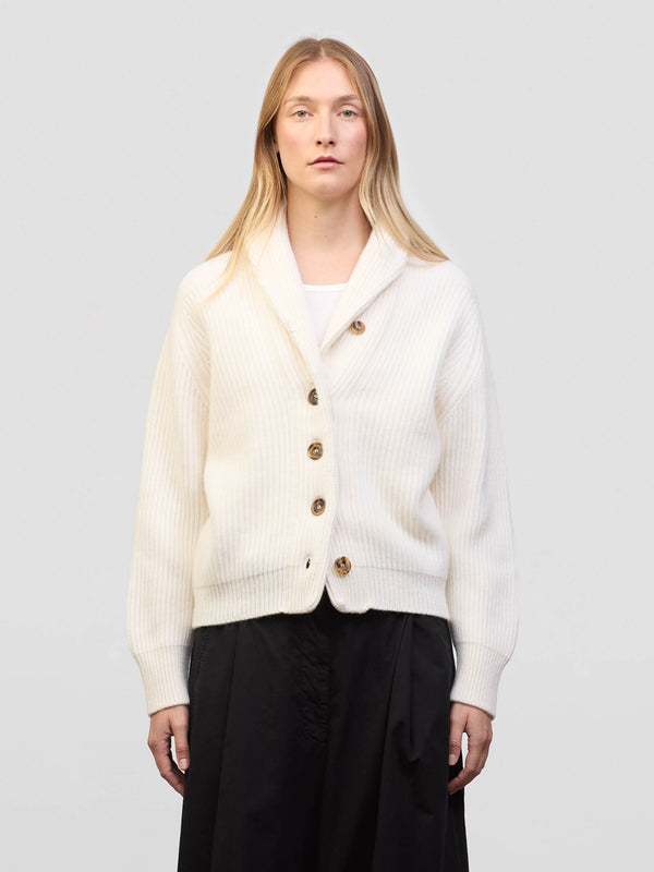 begg & co Womens Mini Yacht Ice White Cashmere Knitted Cardigan - Begg x Co