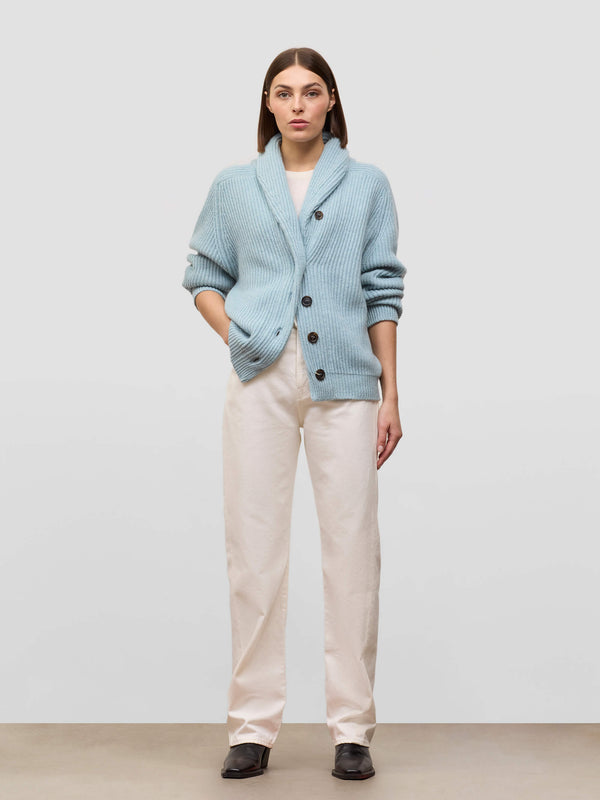 Begg & Co Womens Mini Yacht Powder Blue Cashmere Knitted Cardigan - Begg X Co