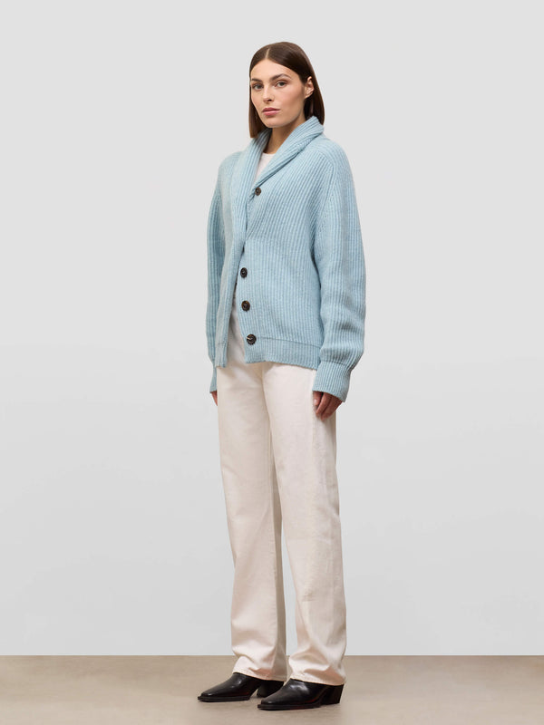 Begg & Co Womens Mini Yacht Powder Blue Cashmere Knitted Cardigan - Begg X Co