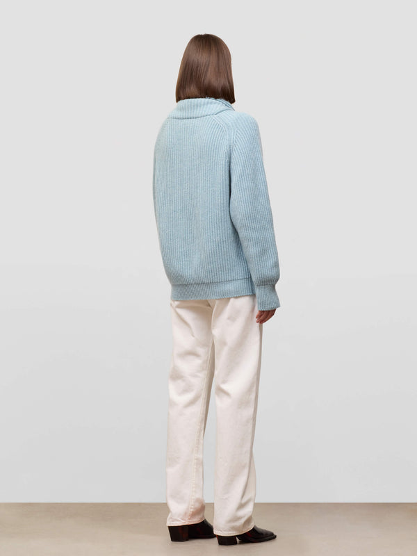 Begg & Co Womens Mini Yacht Powder Blue Cashmere Knitted Cardigan - Begg X Co
