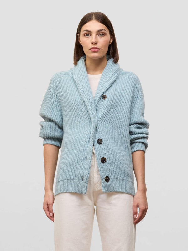 begg & co Womens Mini Yacht Powder Blue Cashmere Knitted Cardigan - Begg x Co