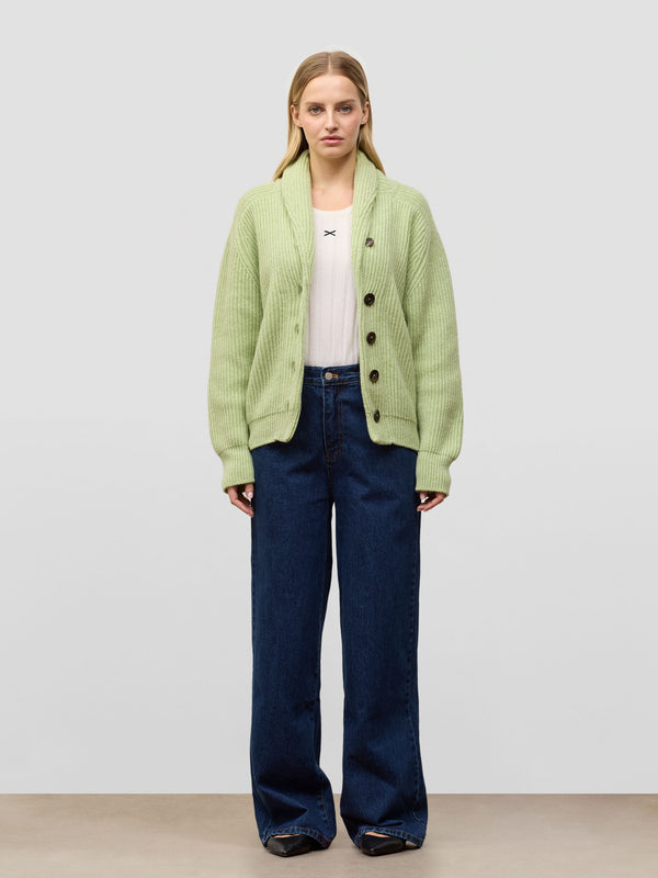 Begg & Co Womens Mini Yacht Sorrel Green Cashmere Knitted Cardigan - Begg X Co