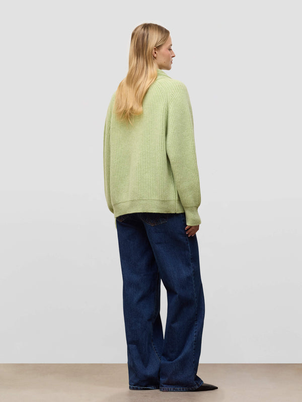 Begg & Co Womens Mini Yacht Sorrel Green Cashmere Knitted Cardigan - Begg X Co