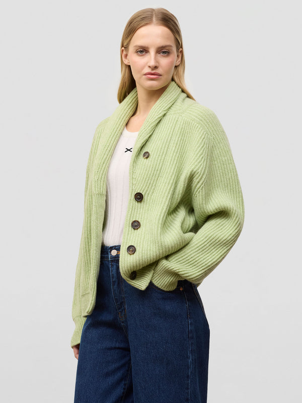 begg & co Womens Mini Yacht Sorrel Green Cashmere Knitted Cardigan - Begg x Co