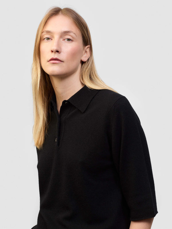 Begg & Co Womens Monterey Cashmere Knitted Polo Black| Begg X Co