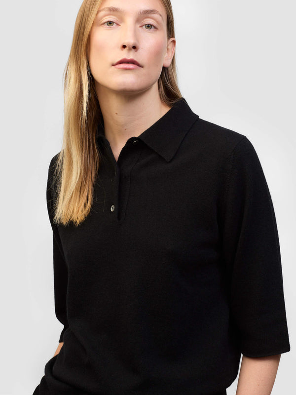 Begg & Co Womens Monterey Cashmere Knitted Polo Black| Begg X Co