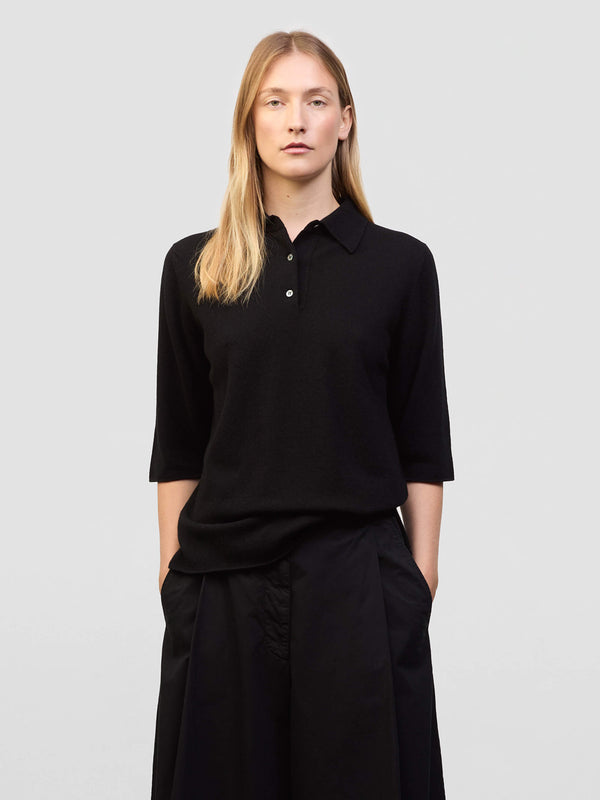 begg & co Womens Monterey Cashmere Knitted Polo Black| Begg x Co