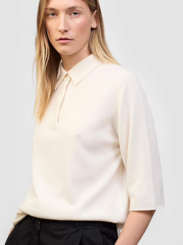 Begg & Co Womens Monterey Cashmere Knitted Polo Frost| Begg X Co