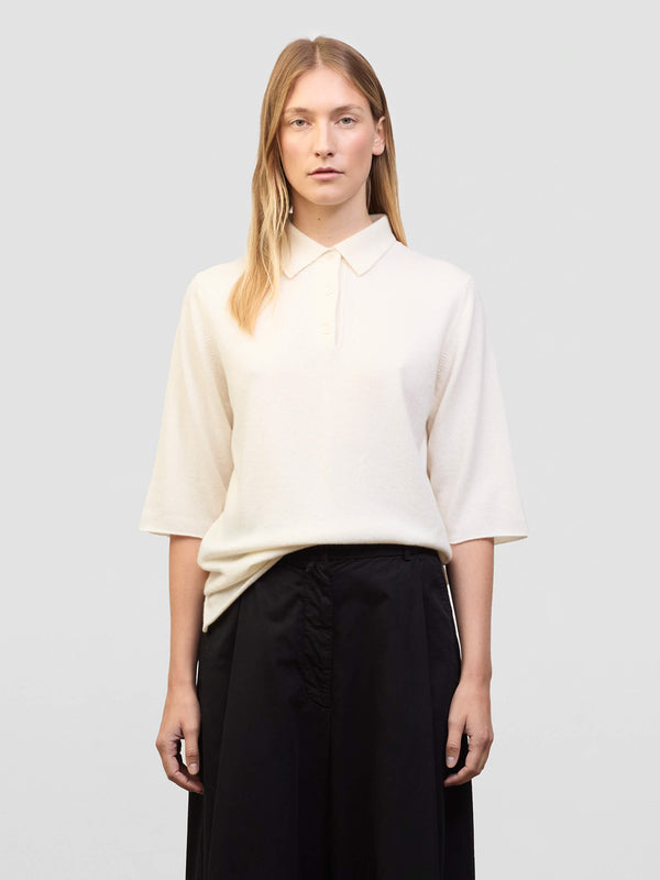 begg & co Womens Monterey Cashmere Knitted Polo Frost| Begg x Co