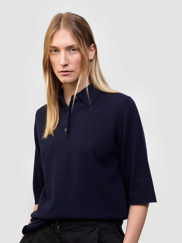 Begg & Co Womens Monterey Cashmere Knitted Polo Night Sky