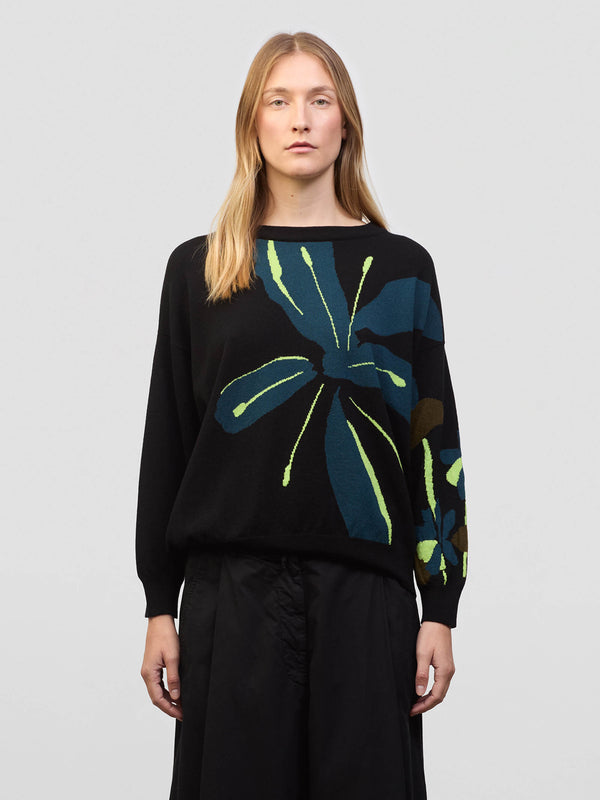 begg & co Womens Shiomi Black Multi Intarsia Cashmere Sweater- Begg x Co