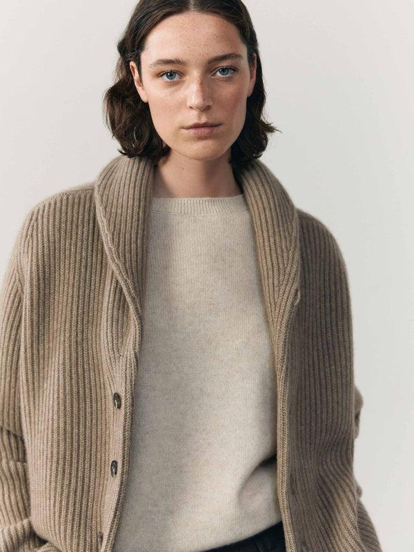 Begg & Co Womens Undyed Brown Yacht Cashmere Knitted Cardigan