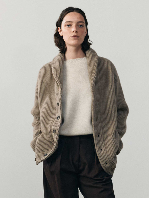 begg & co Womens Undyed Brown Yacht Cashmere Knitted Cardigan