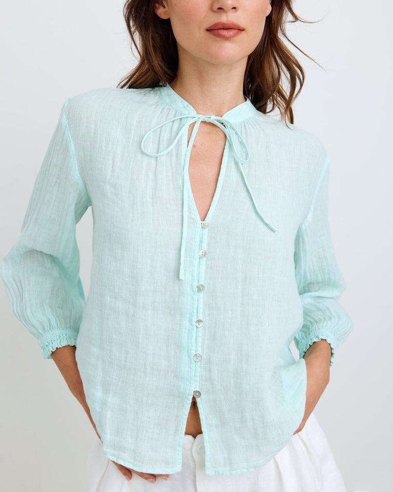 Bella Dahl 3/4 Sleeve Tie Neck Blouse - French Seaglass