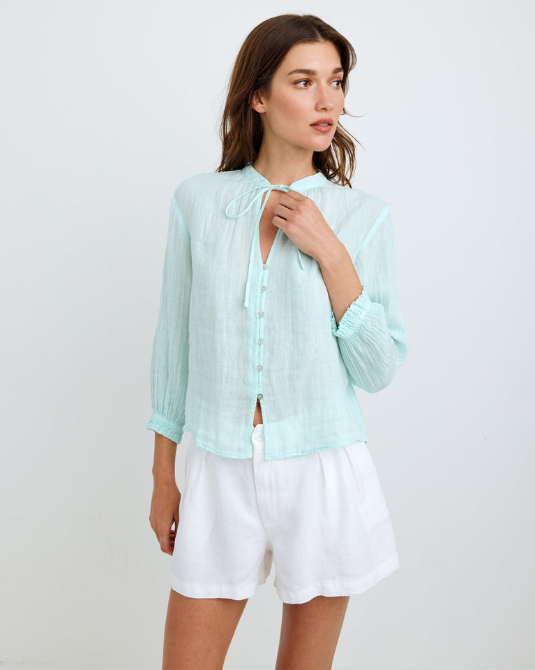 Bella Dahl 3/4 Sleeve Tie Neck Blouse - French Seaglass