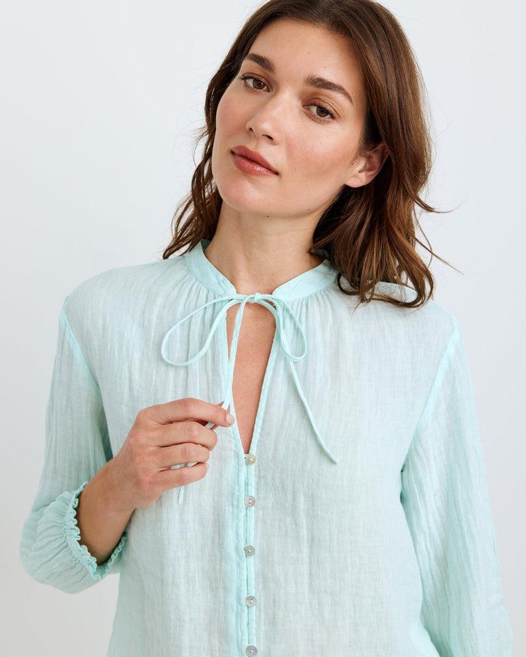 Bella Dahl 3/4 Sleeve Tie Neck Blouse - French Seaglass