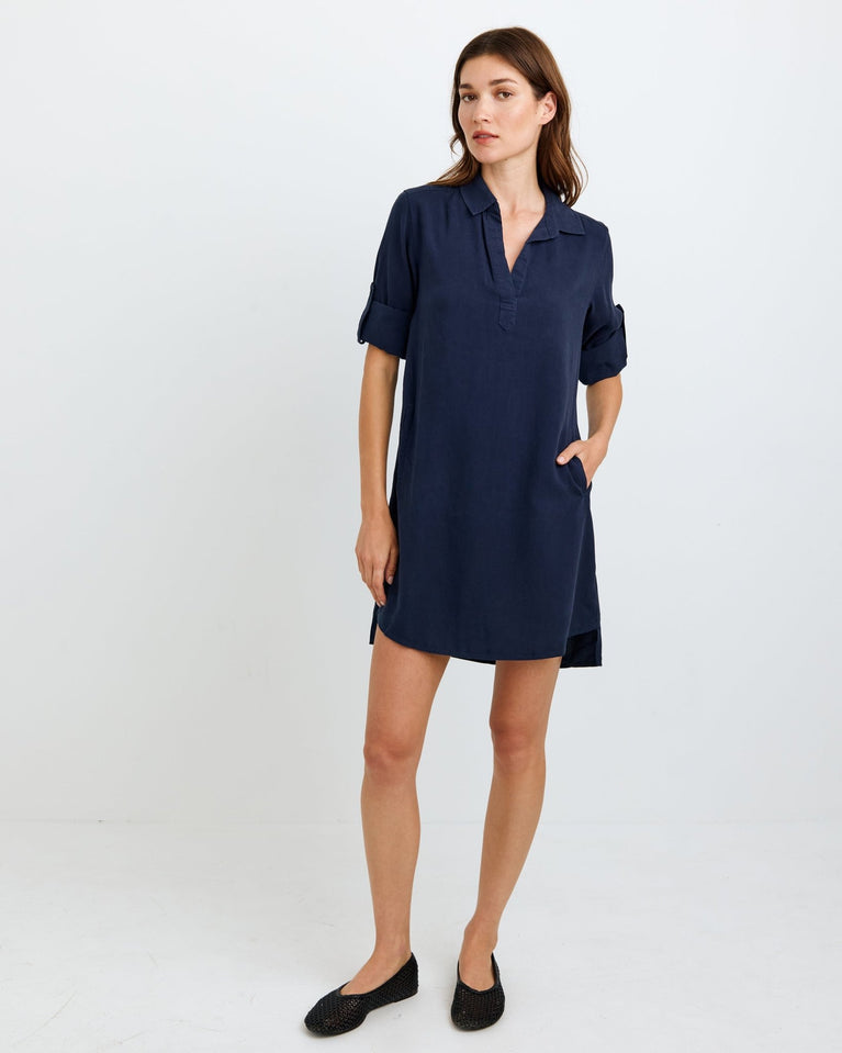 Bella Dahl A-Line Rolled Tab Sleeve Dress - Endless Sea