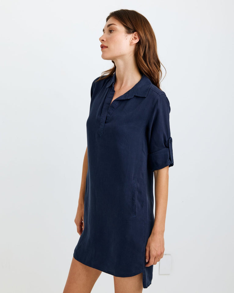 Bella Dahl A-Line Rolled Tab Sleeve Dress - Endless Sea