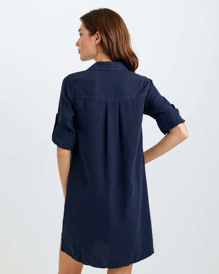 Bella Dahl A-Line Rolled Tab Sleeve Dress - Endless Sea