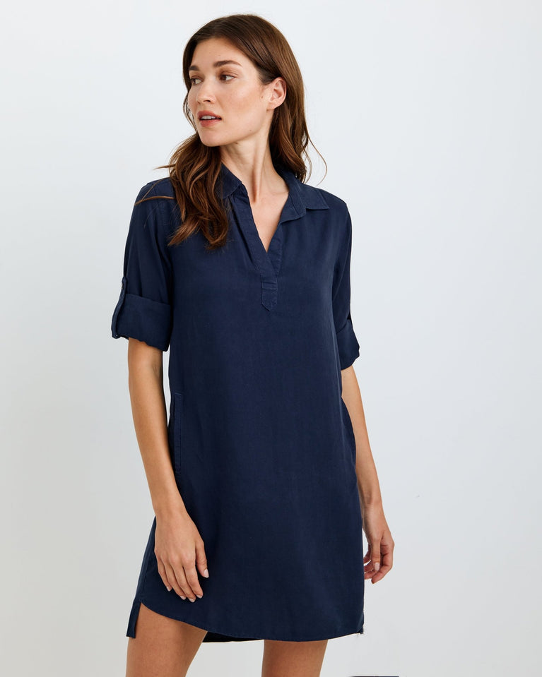 bella dahl A-Line Rolled Tab Sleeve Dress - Endless Sea