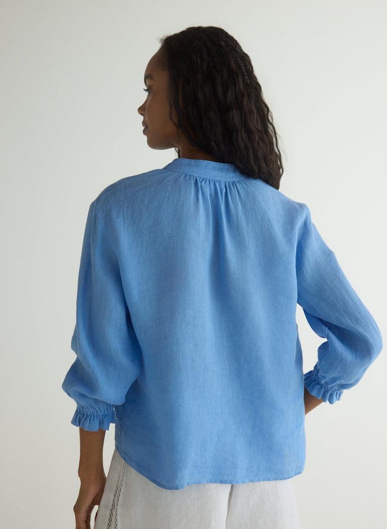Bella Dahl 3/4 Sleeve Tie Neck Blouse - Riviera Blue