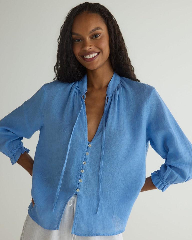 bella dahl 3/4 Sleeve Tie Neck Blouse - Riviera Blue