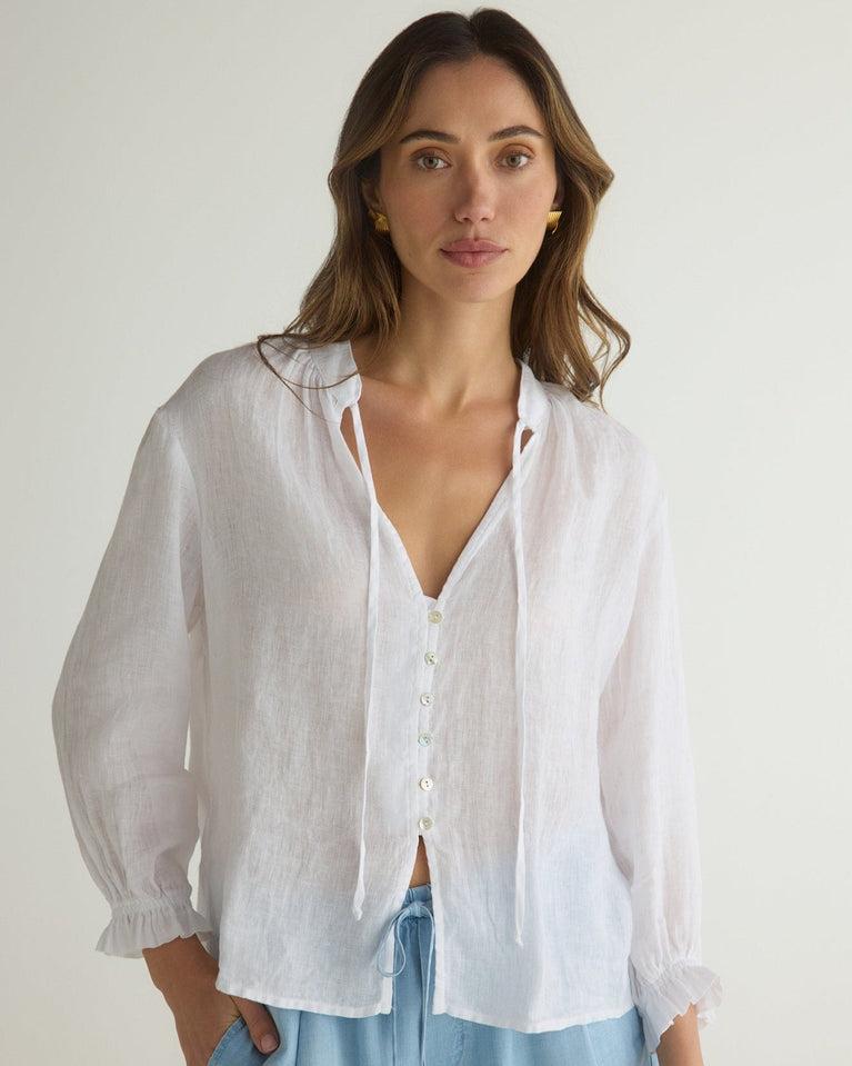 bella dahl 3/4 Sleeve Tie Neck Blouse - White