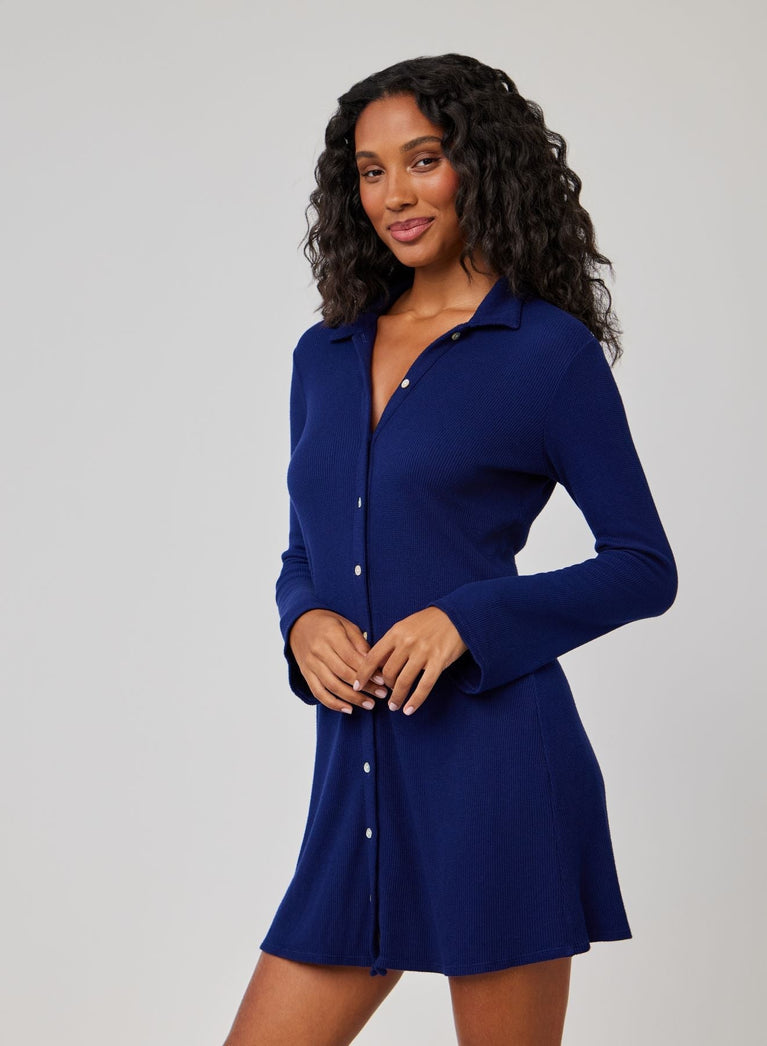 Bella Dahl Bell Sleeve Mini Shirt Dress - Navy Coast