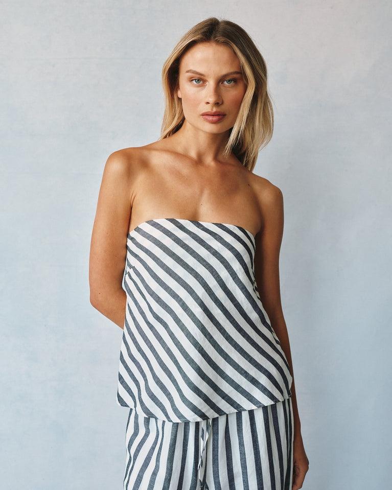 bella dahl Bias Strapless Top - Saint Tropez Stripe