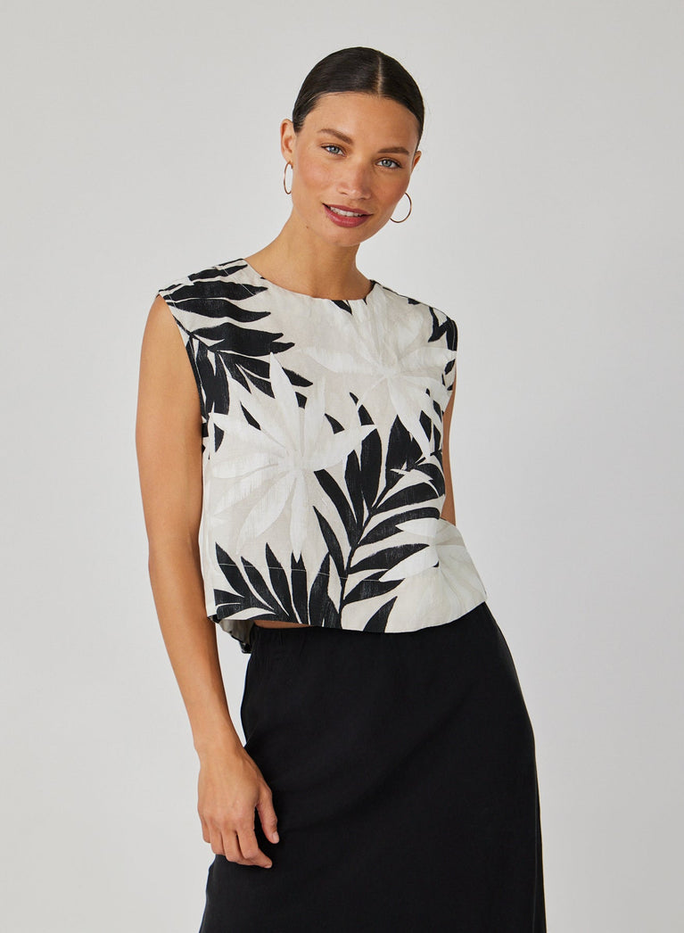 Bella Dahl Boxy Button Back Top - Maui Palm Print