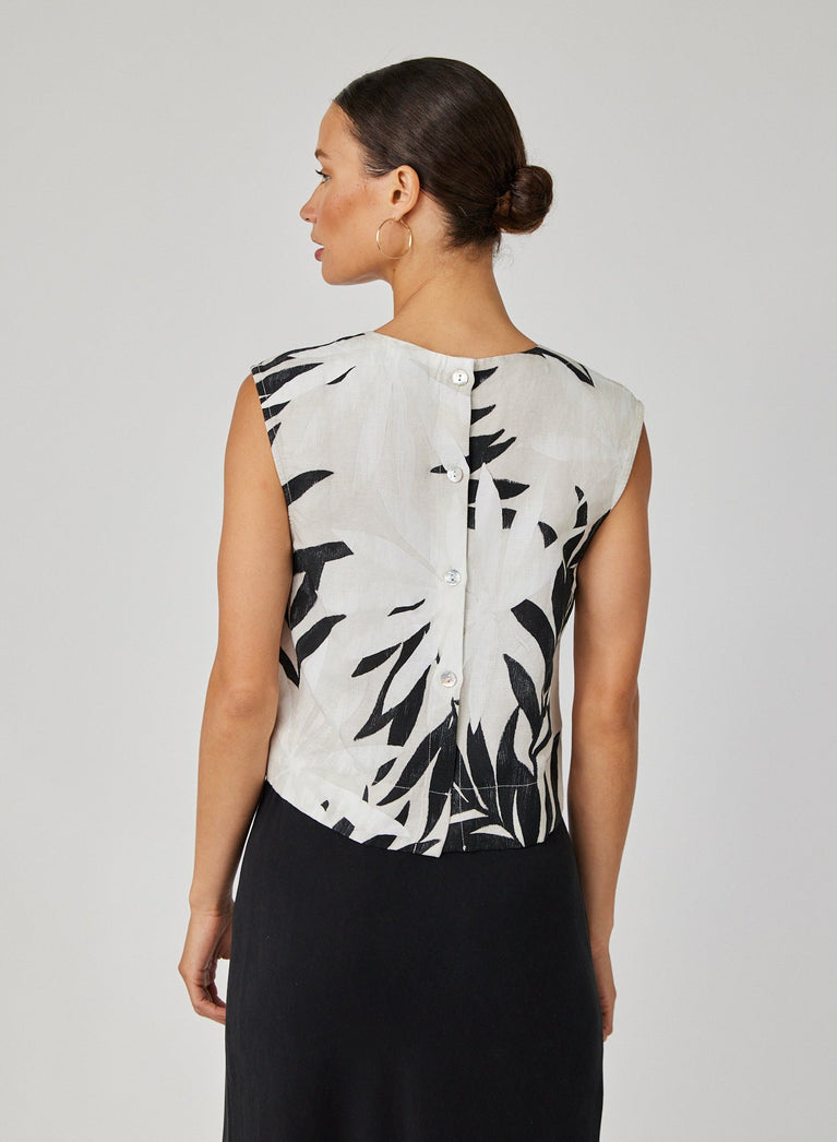 Bella Dahl Boxy Button Back Top - Maui Palm Print