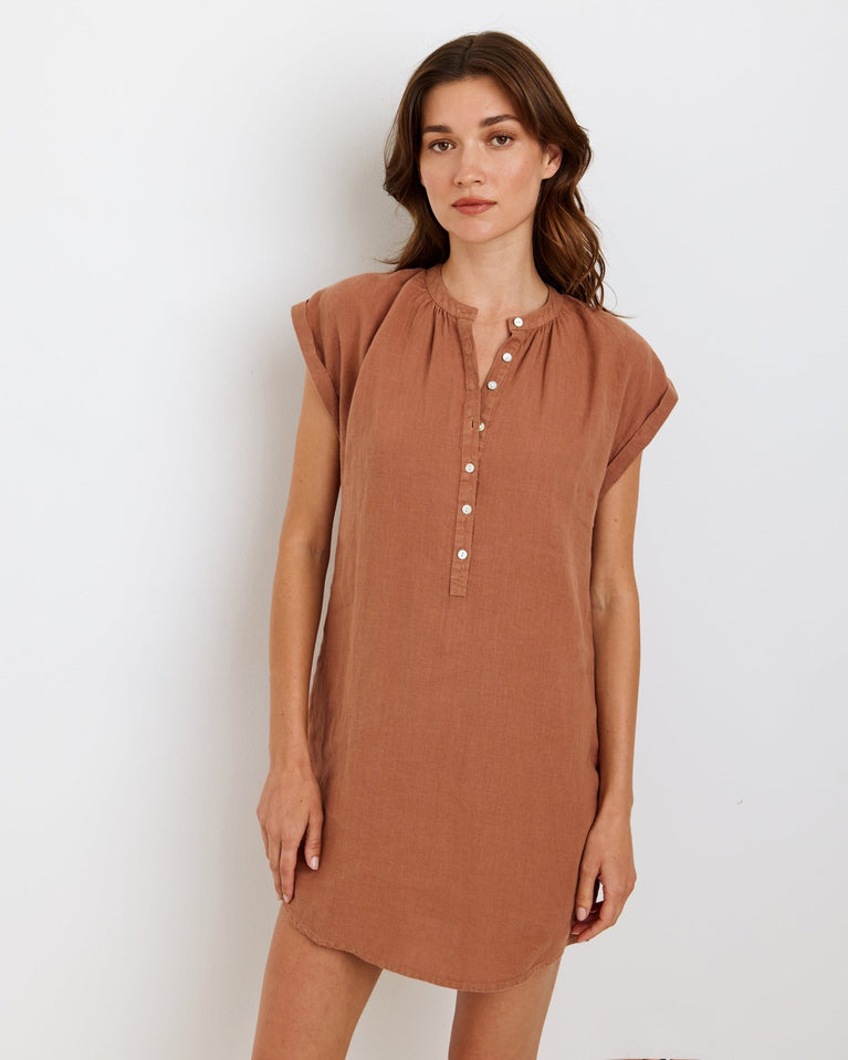 Bella Dahl Cap Sleeve Henley Dress - Coastal Brown