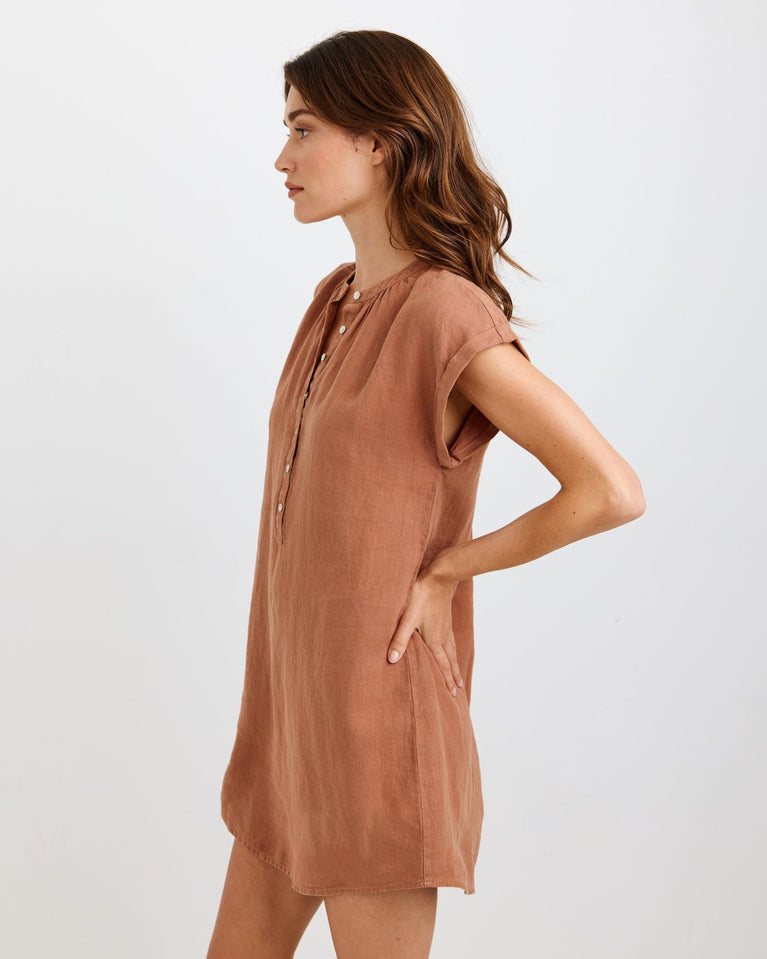 Bella Dahl Cap Sleeve Henley Dress - Coastal Brown