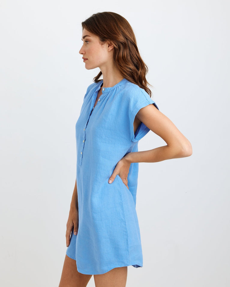 Bella Dahl Cap Sleeve Henley Dress - Riviera Blue