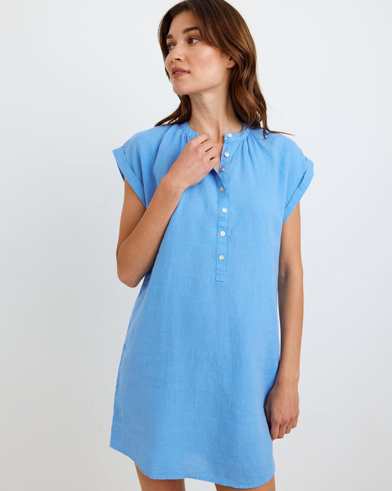 bella dahl Cap Sleeve Henley Dress - Riviera Blue