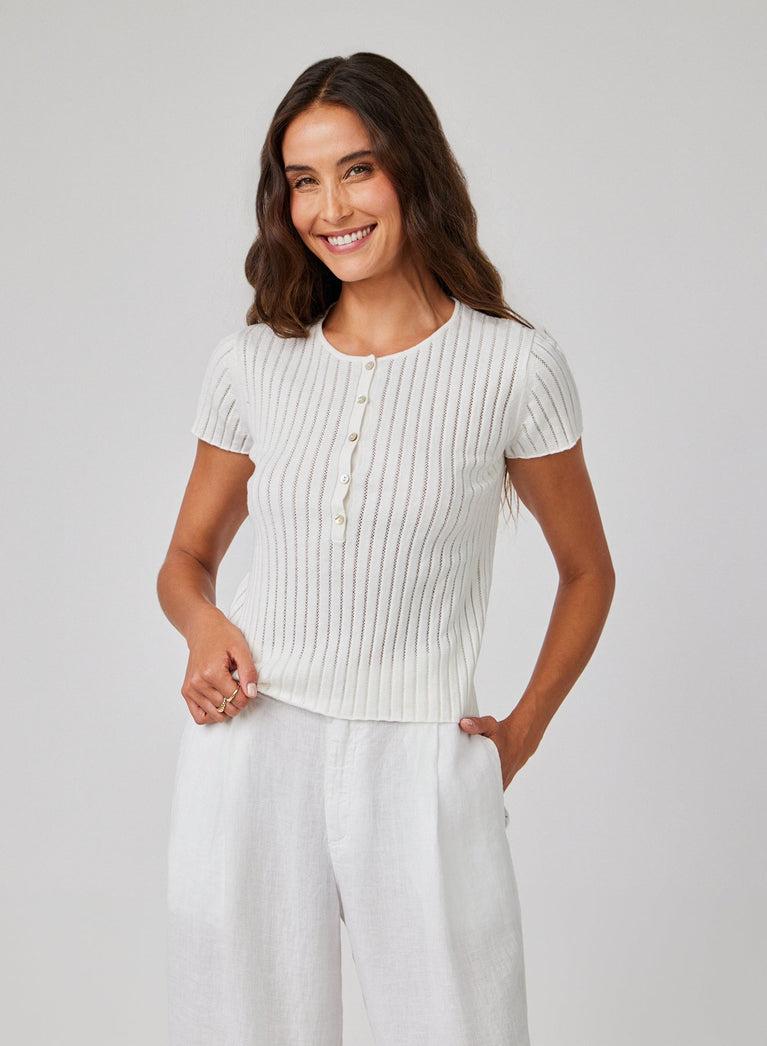 bella dahl Cap Sleeve Henley - White