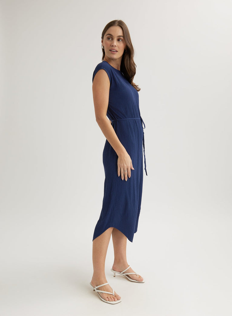 Bella Dahl Cap Sleeve Midi Dress - Navy Coast