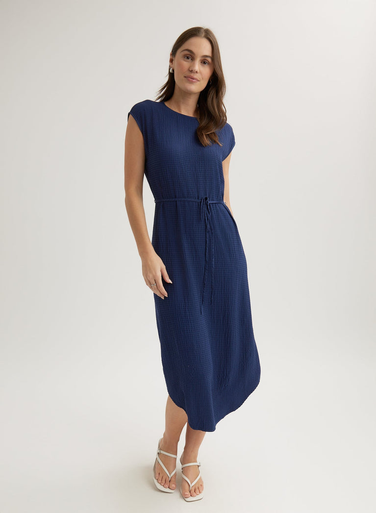 bella dahl Cap Sleeve Midi Dress - Navy Coast