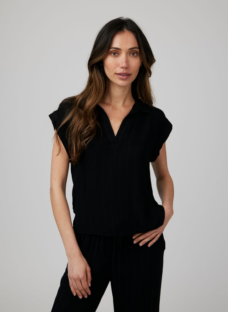 bella dahl Cap Sleeve Pullover - Black
