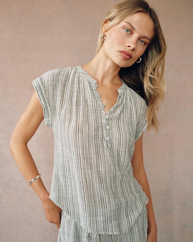 bella Dahl Cap Sleeve Pullover - Eze Slub Stripe